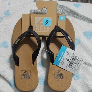 Reef Black Metallic Strap Flip Flops with Tan Footbed